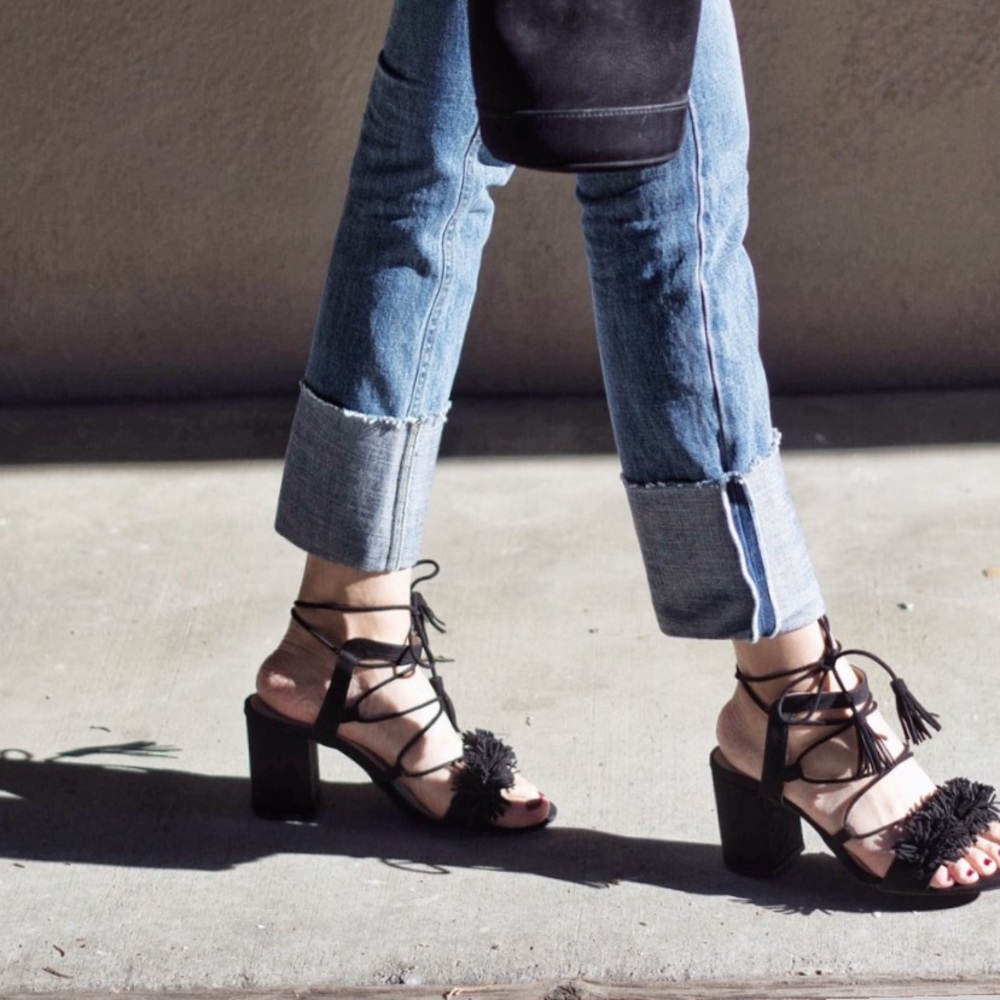 Zara lace up block heels